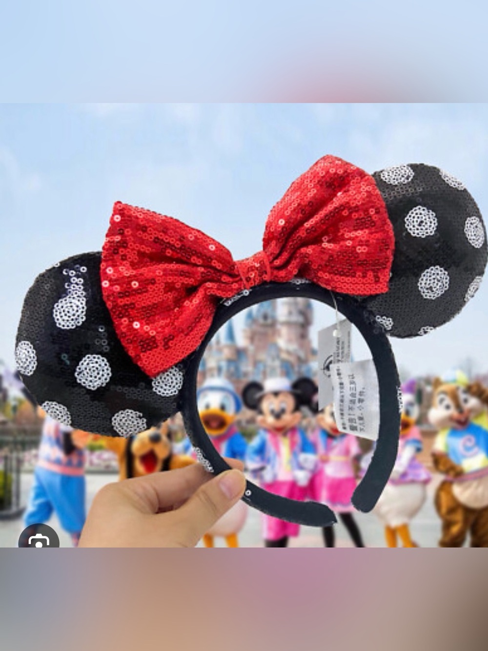 Sequin Minnie Mouse Ears Headband with Red Bow NWT